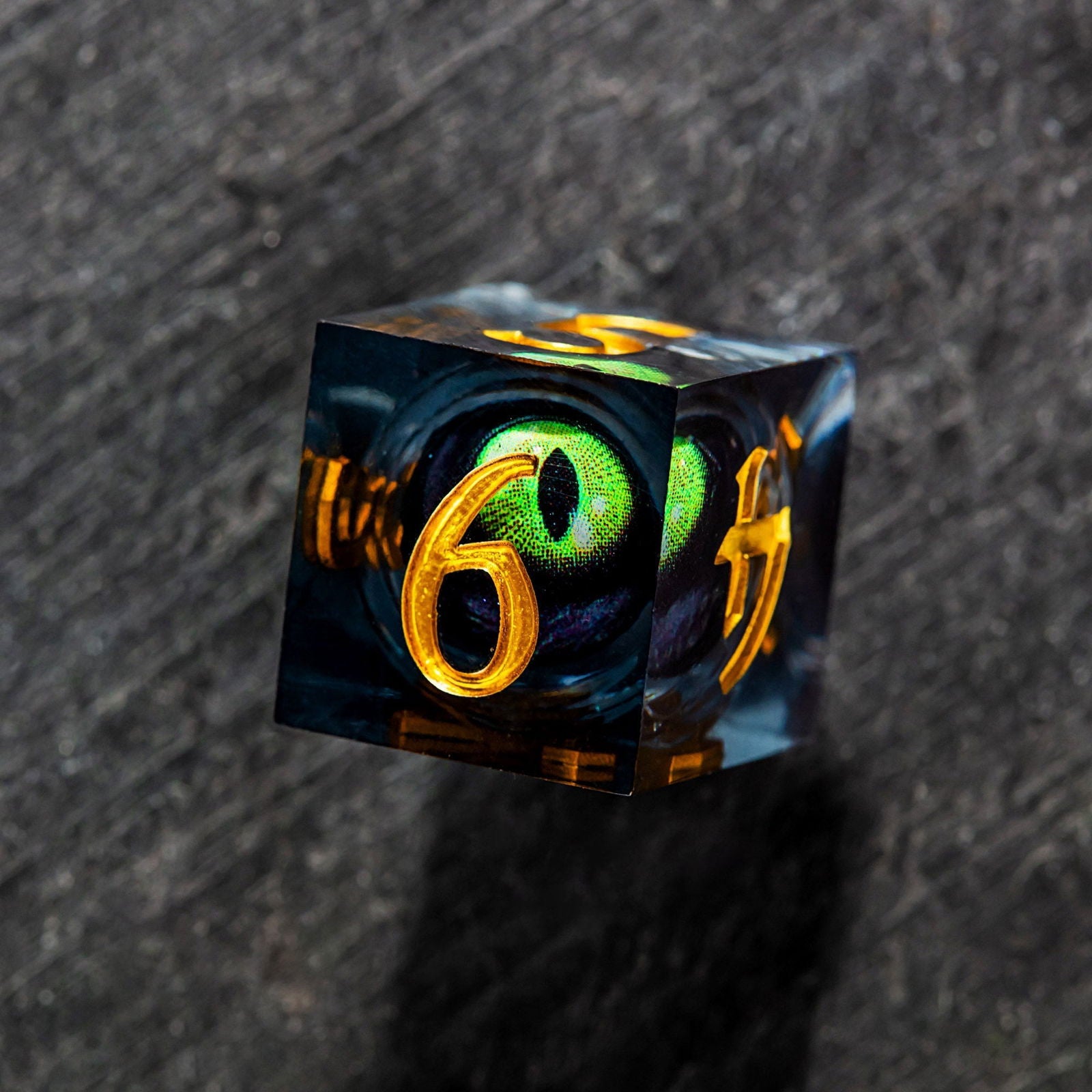 Floating Green Pupil Dragon's Eye Liquid Core Resin DnD D&D Dice D6 - CrystalMaggie