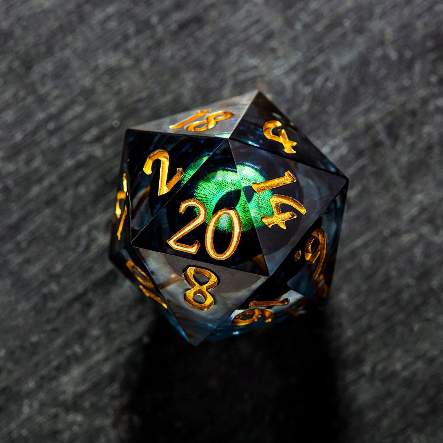 Floating Green Pupil Dragon's Eye Liquid Core Resin DnD D&D Dice D6 - CrystalMaggie