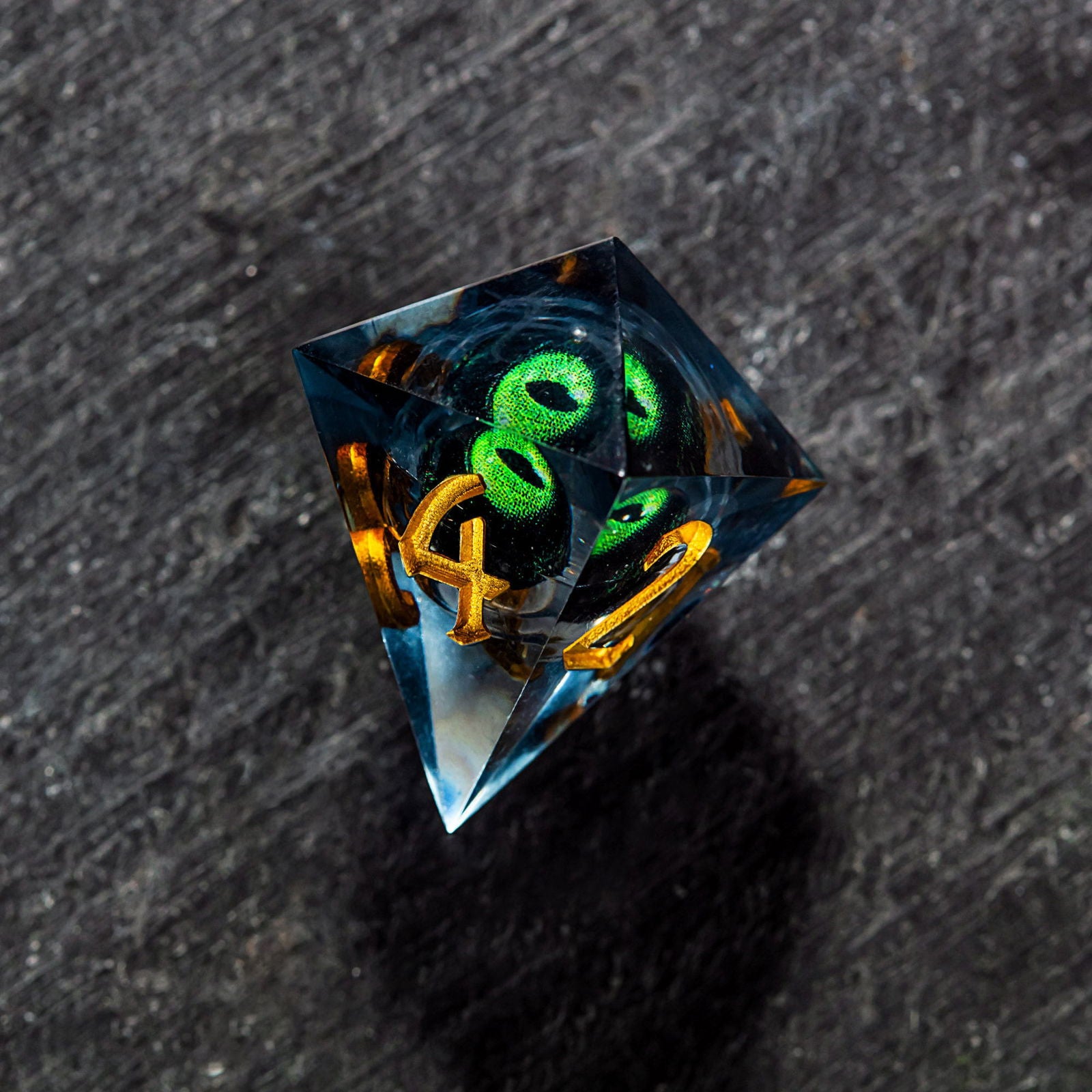 Floating Green Pupil Dragon's Eye Liquid Core Resin DnD D&D Dice Set - CrystalMaggie