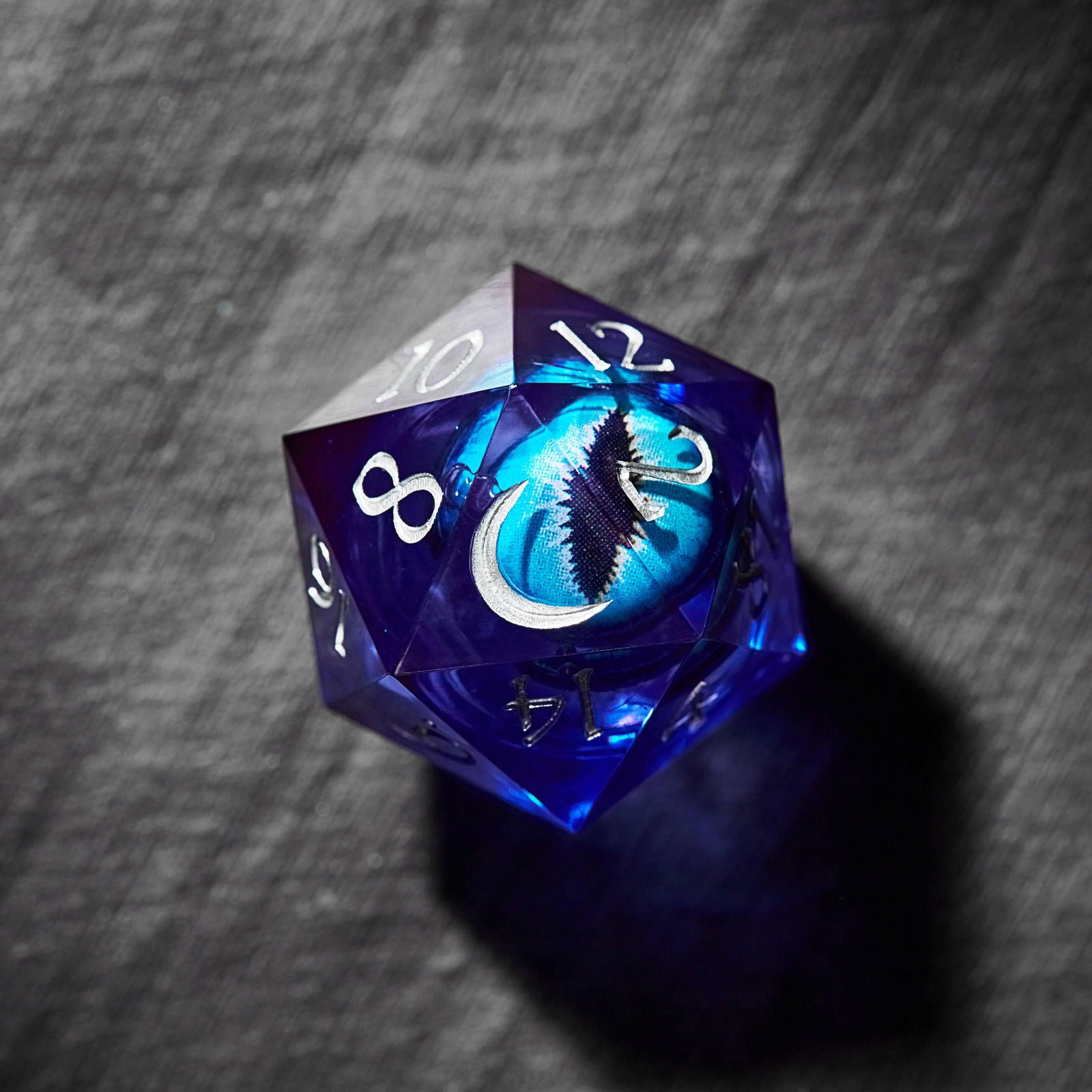 Floating Ice Pupil Dragon Eye Liquid Core Resin Moon DnD D&D Dice Set - CrystalMaggie