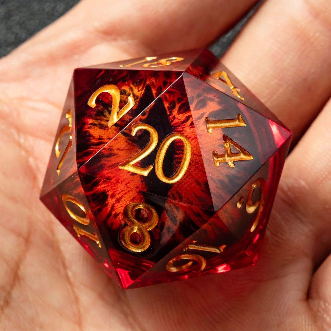 Floating Red Pupil Dragon's Eye Liquid Core Resin DnD D&D Dice Set - CrystalMaggie