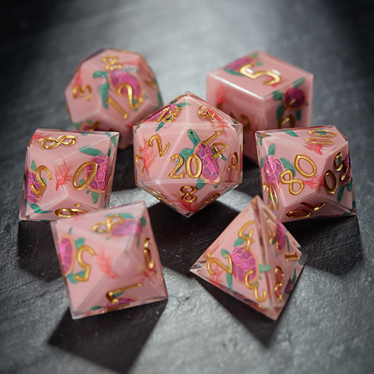 Sea Turtle Pink Resin DnD D&D Dice Set