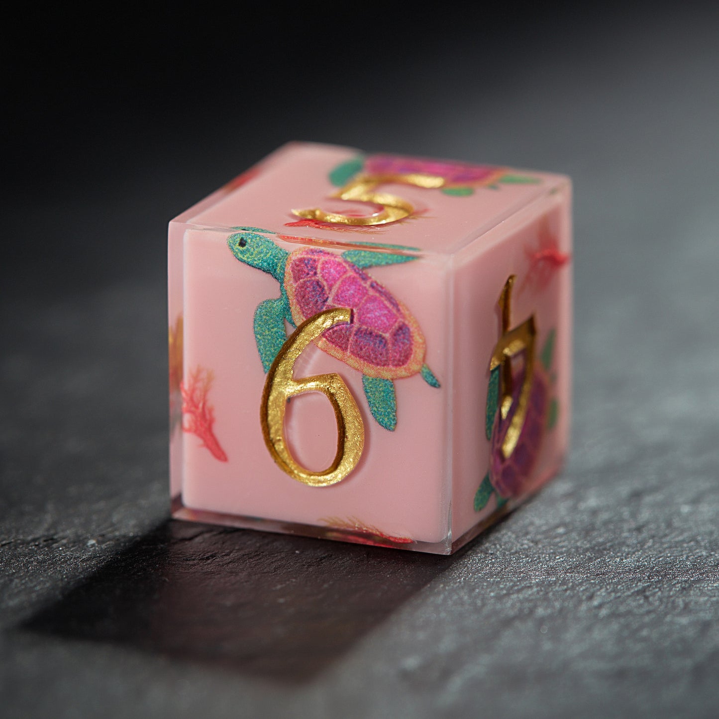 Sea Turtle Pink Resin DnD D&D Dice Set