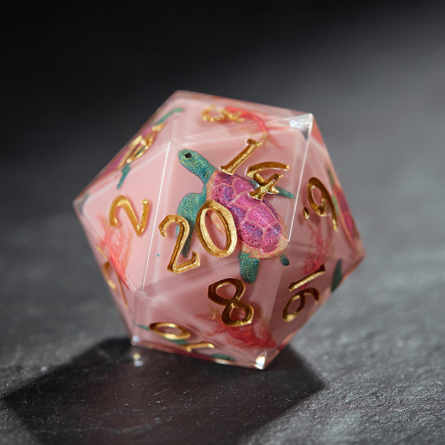 Sea Turtle Pink Resin DnD D&D Dice Set