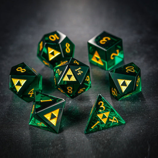 Green Glass All Zelda DnD D&D Dice Set - CrystalMaggie