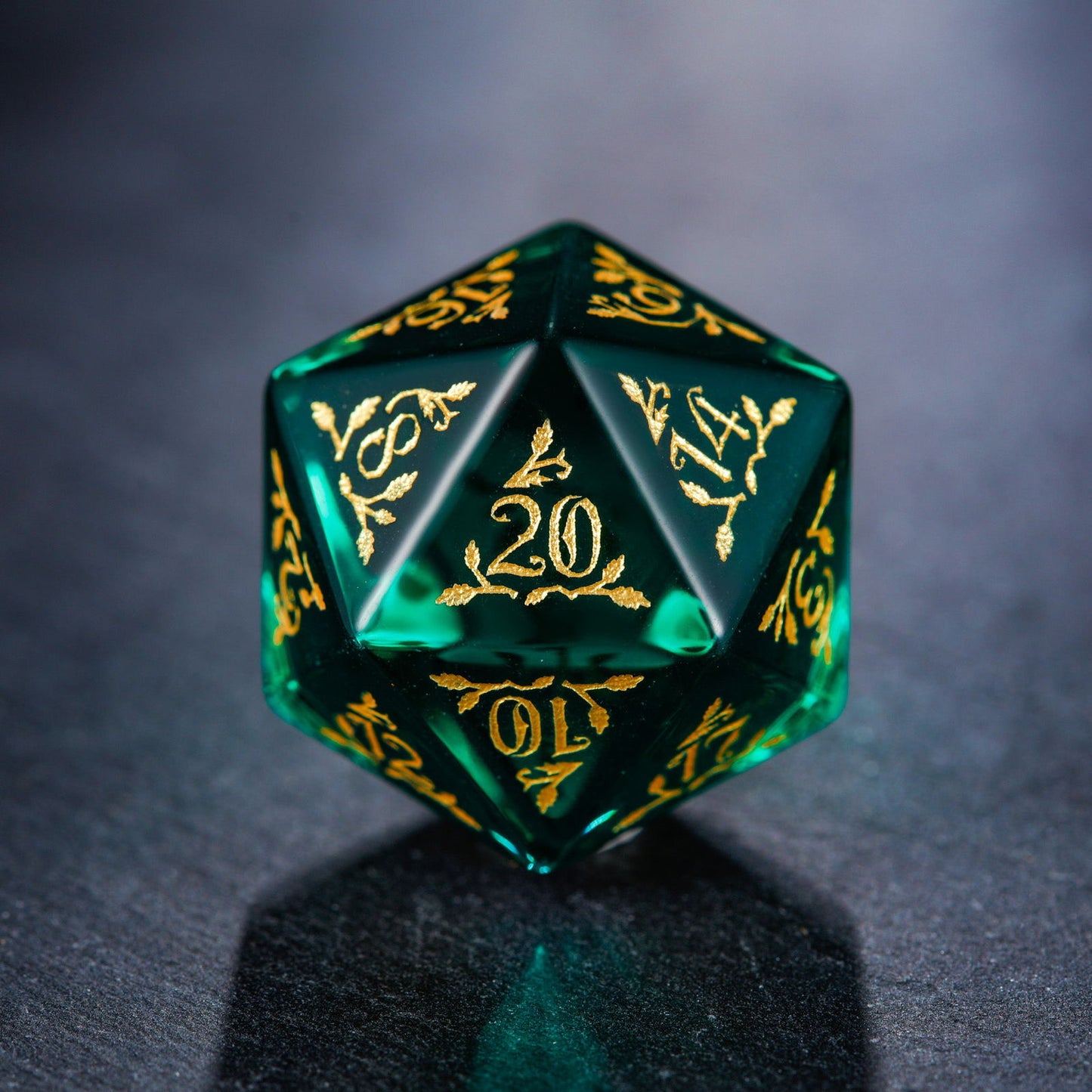 Green Glass Plant Vine Motif DnD D&D Dice Set - CrystalMaggie