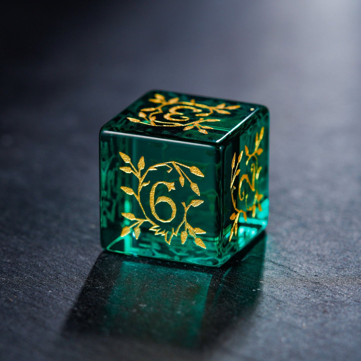 Green Glass Plant Vine Motif DnD D&D Dice Set - CrystalMaggie