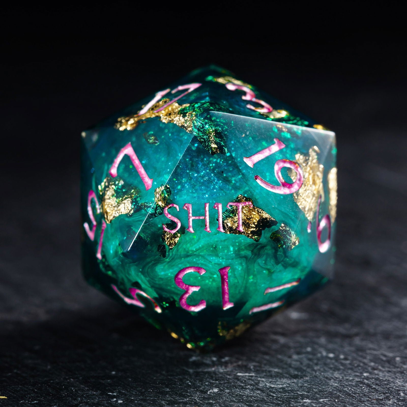 Green Glitter Liquid Core Resin Crit DnD D&D Dice Set - CrystalMaggie