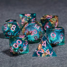 Green Glitter Liquid Core Resin DnD D&D Dice Set - CrystalMaggie