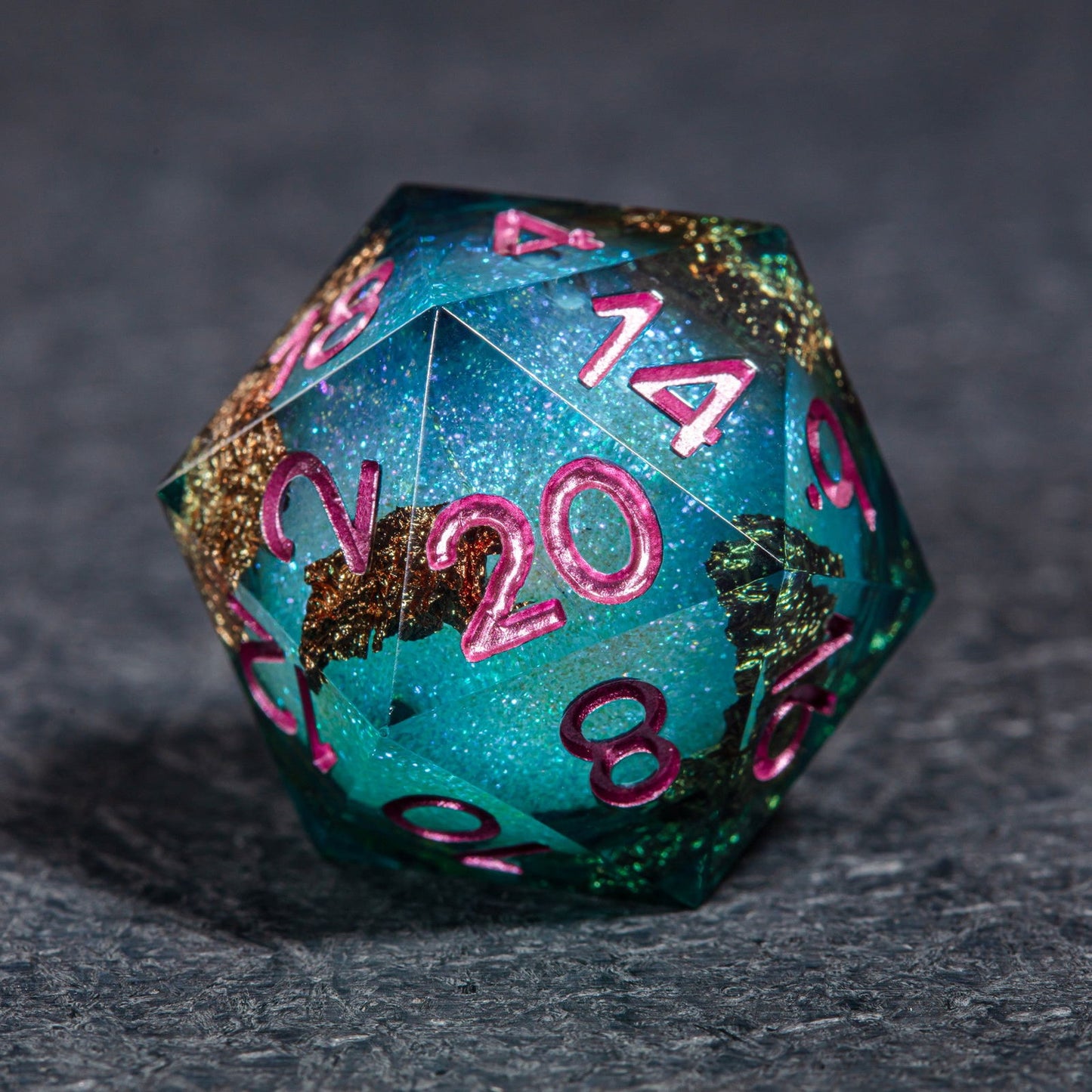 Green Glitter Liquid Core Resin DnD D&D Dice Set - CrystalMaggie