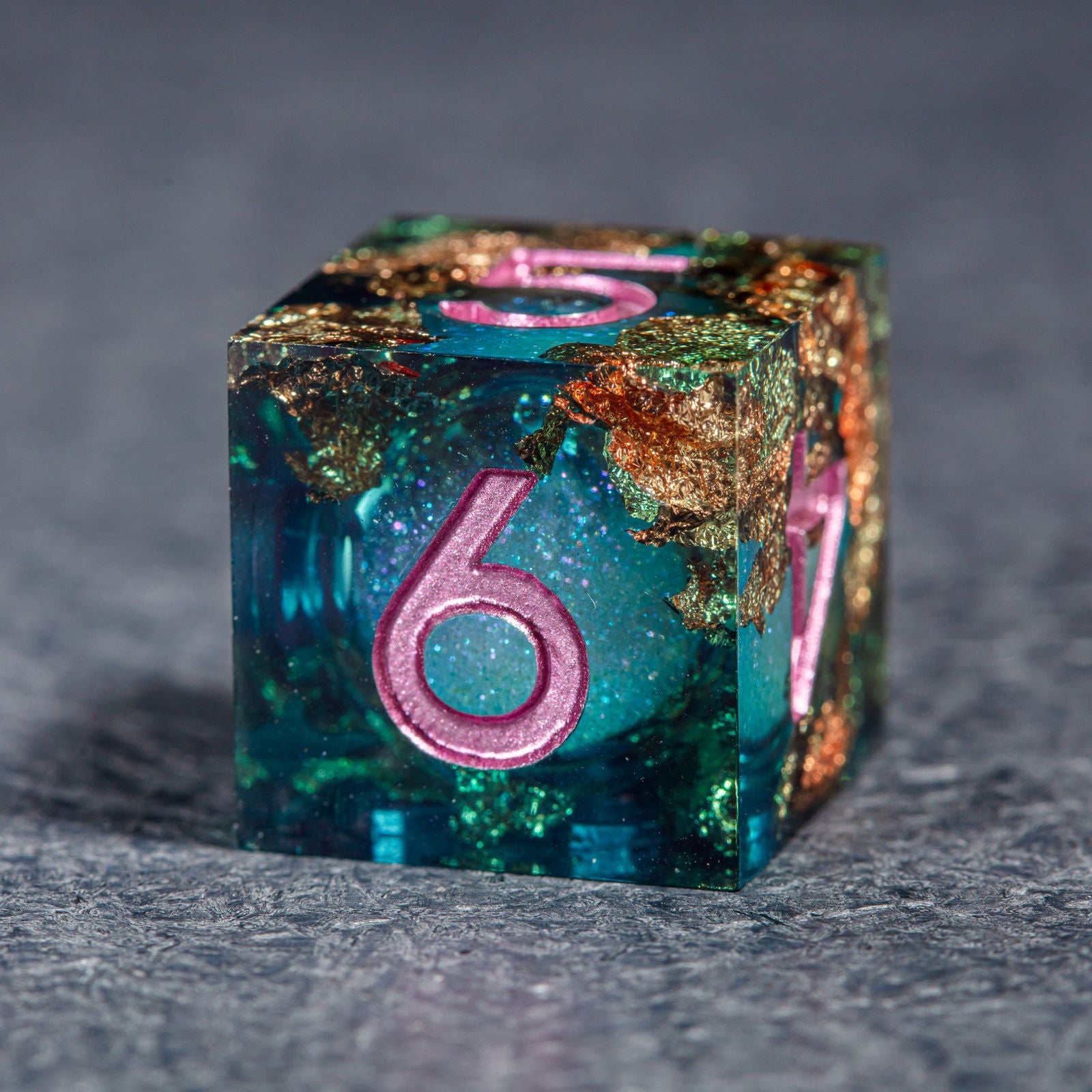 Green Glitter Liquid Core Resin DnD D&D Dice Set - CrystalMaggie