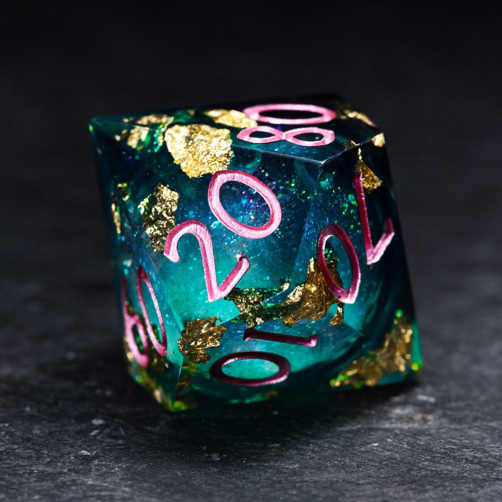 Green Glitter Liquid Core Resin F Word DnD D&D Dice Set - CrystalMaggie