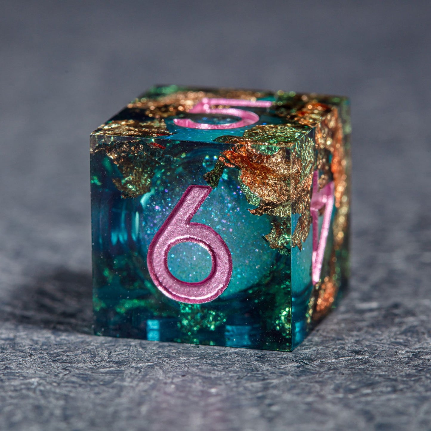 Green Glitter Liquid Core Resin Moon DnD D&D Dice Set - CrystalMaggie