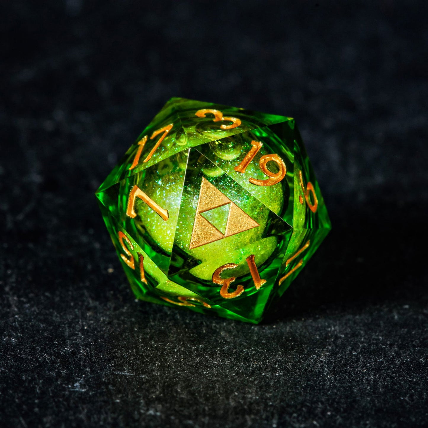 Green Liquid Core Resin All Zelda DnD D&D Dice Set - CrystalMaggie