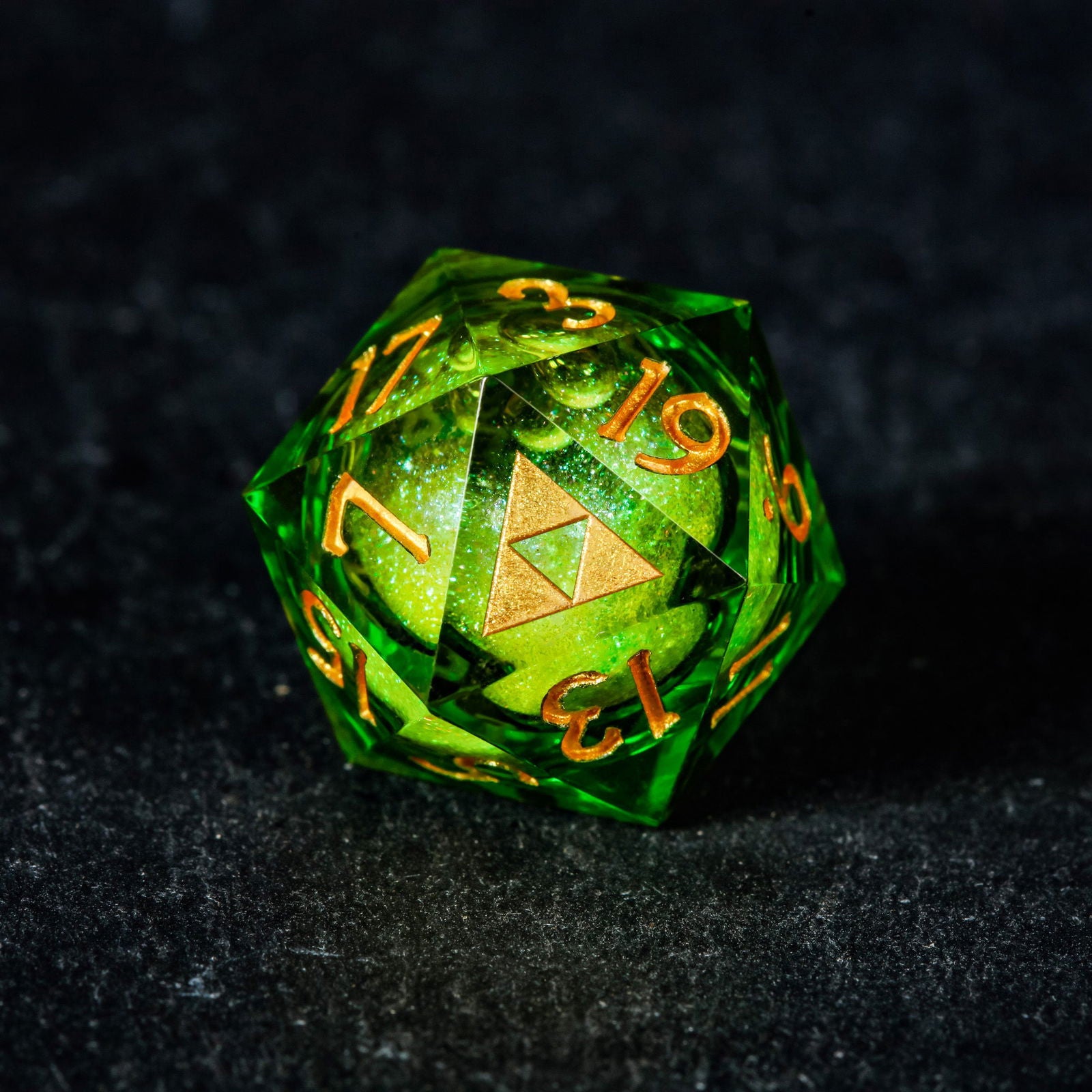 Green Liquid Core Resin All Zelda DnD D&D Dice Set - CrystalMaggie