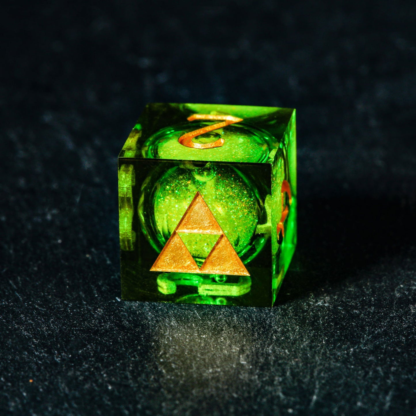 Green Liquid Core Resin All Zelda DnD D&D Dice Set - CrystalMaggie