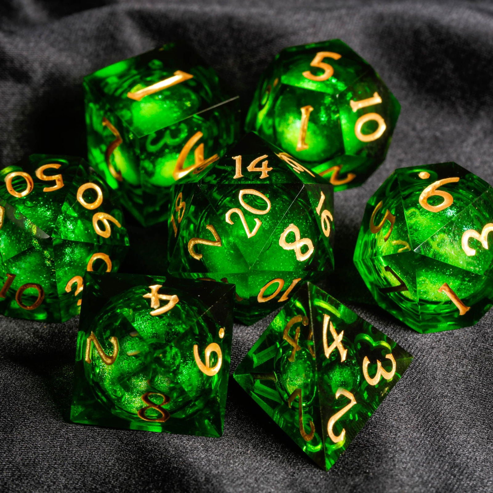 Green Liquid Core Resin DnD D&D Dice Set - CrystalMaggie