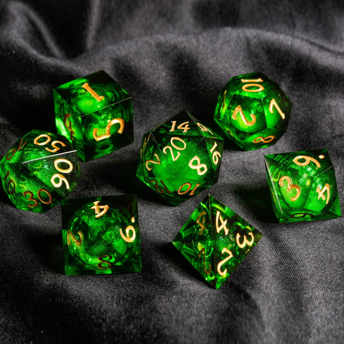 Green Liquid Core Resin DnD D&D Dice Set - CrystalMaggie