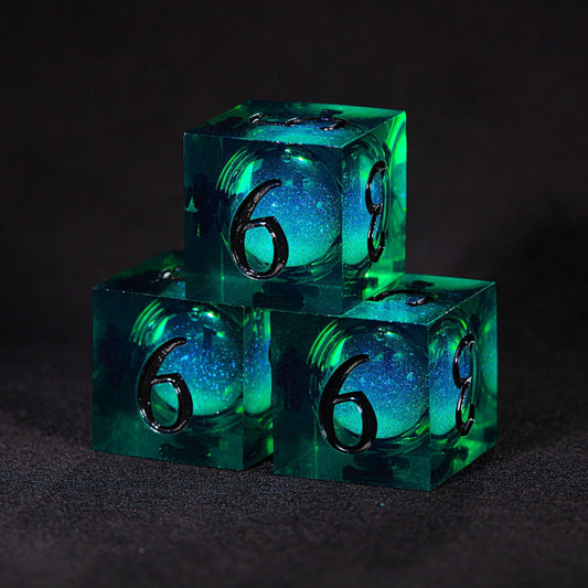 Green Liquid Core Resin DnD D&D Galaxy Dice D6 - CrystalMaggie