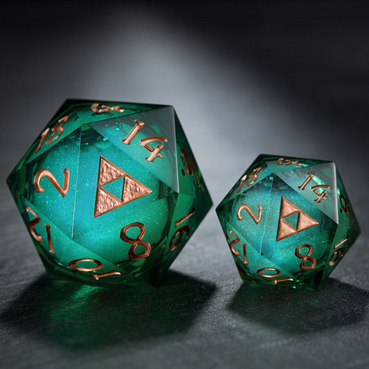 Green Liquid Core Resin Galaxy Dice All Zelda DnD D&D Chonk D20 - CrystalMaggie