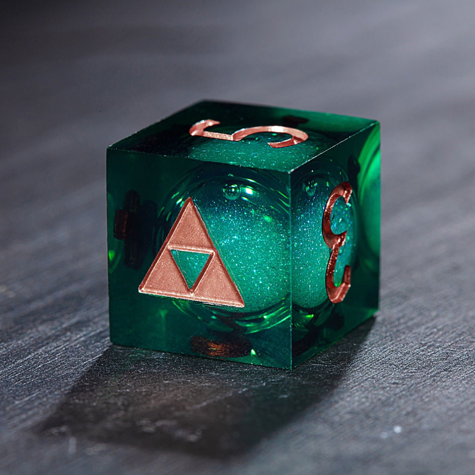 Green Liquid Core Resin Galaxy Dice All Zelda DnD D&D Dice Set - CrystalMaggie