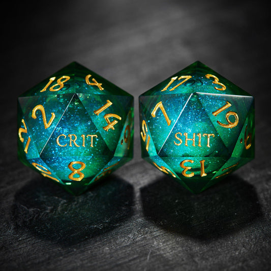 Green Liquid Core Resin Galaxy Dice Crit Dice Set - CrystalMaggie