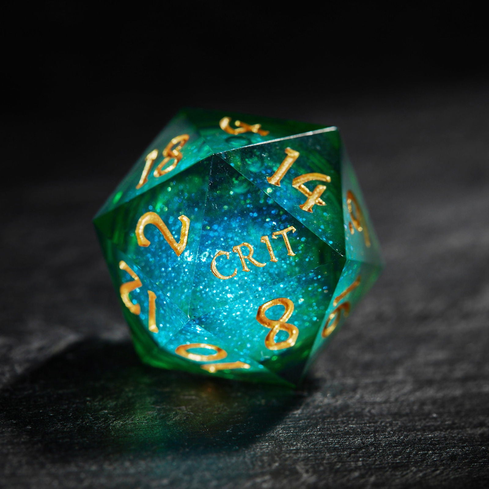 Green Liquid Core Resin Galaxy Dice Crit Dice Set - CrystalMaggie