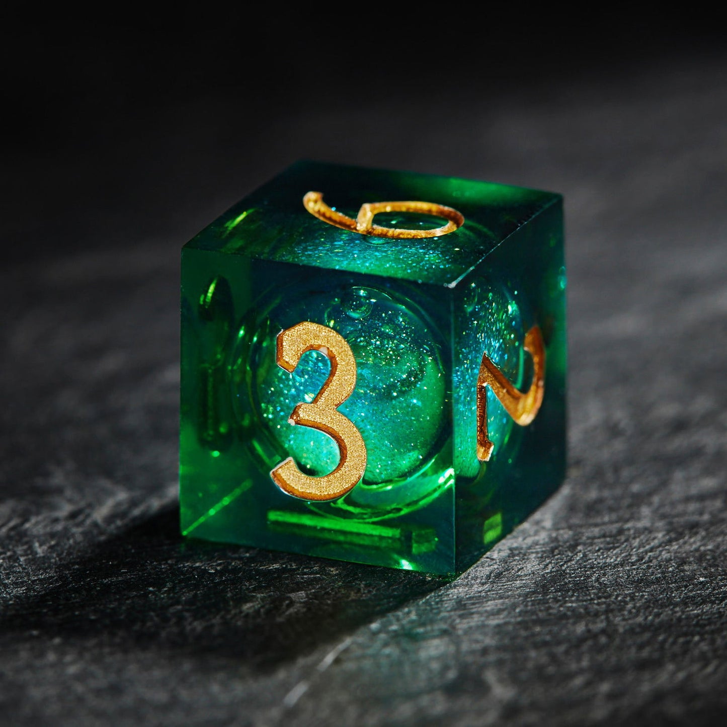 Green Liquid Core Resin Galaxy Dice Crit Dice Set - CrystalMaggie