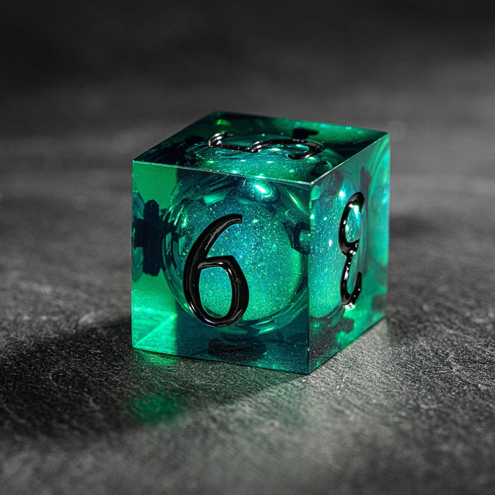 Green Liquid Core Resin Galaxy Dice F Word DnD D&D D20 Necklace - CrystalMaggie