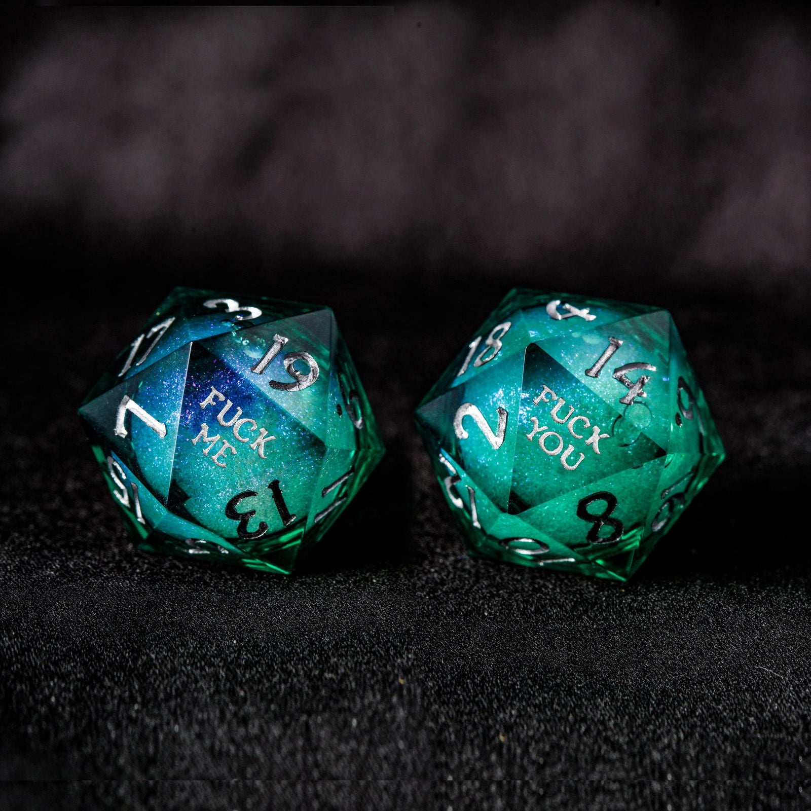 Green Liquid Core Resin Galaxy Dice F Word DnD D&D Dice Set - CrystalMaggie