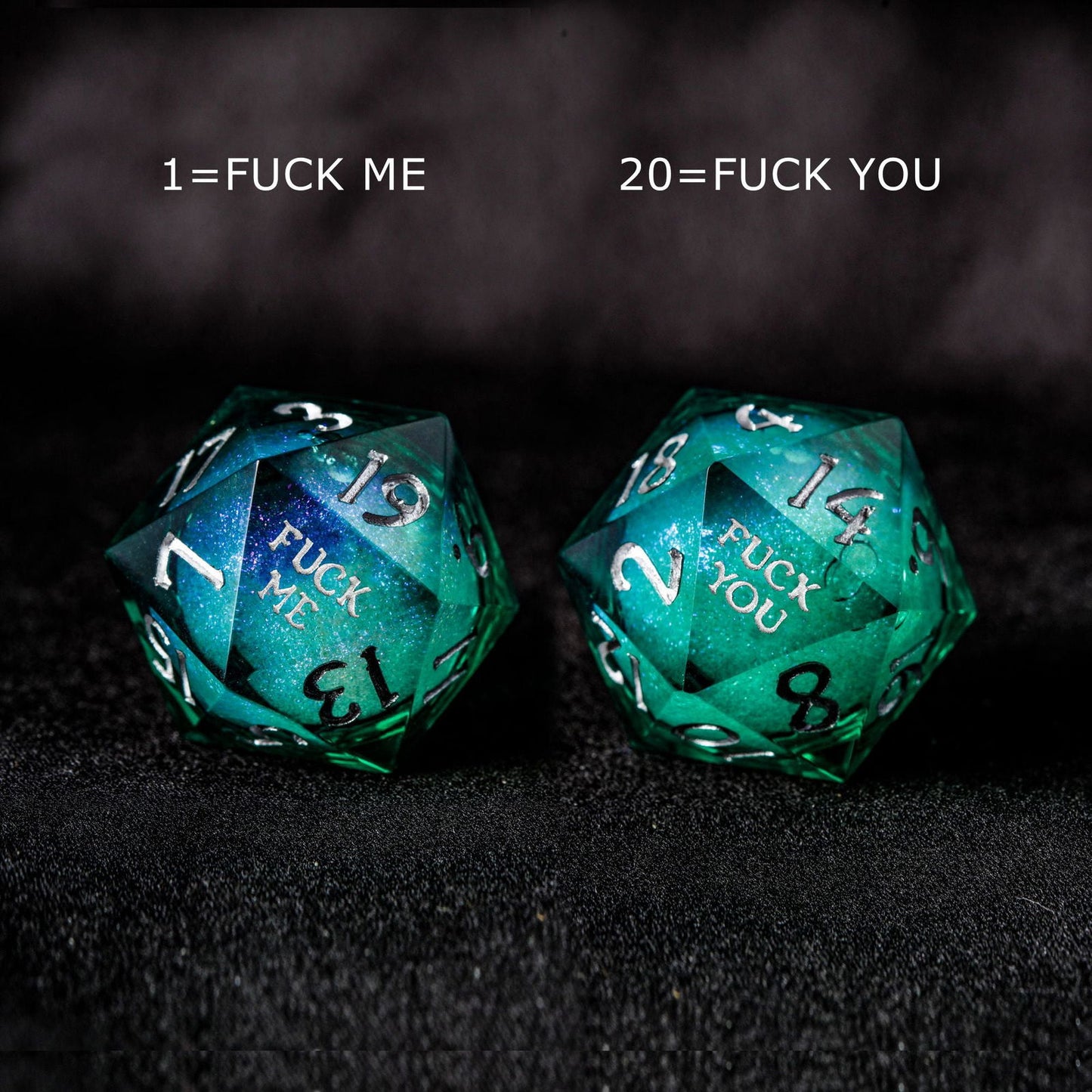 Green Liquid Core Resin Galaxy Dice F Word DnD D&D Dice Set - CrystalMaggie