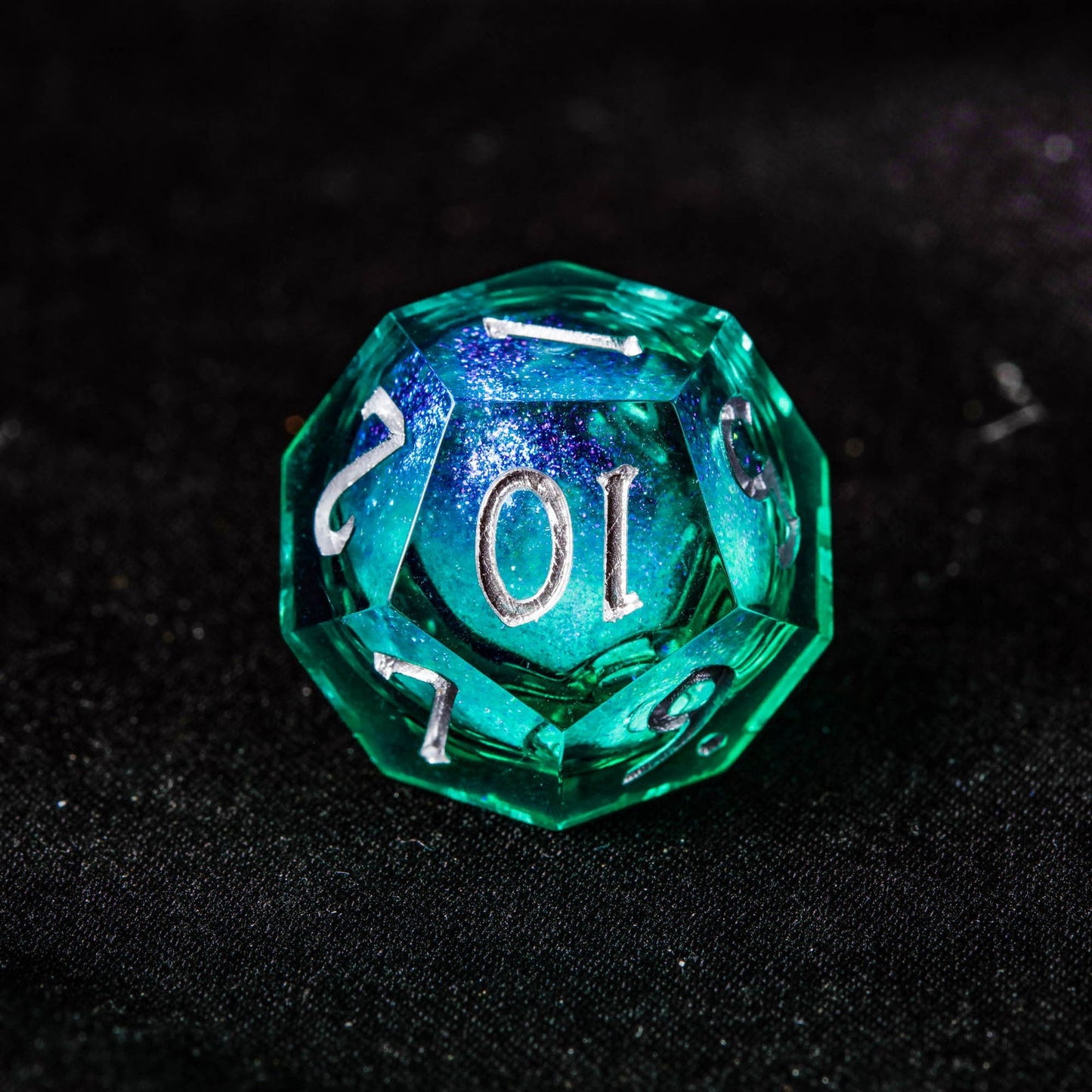 Green Liquid Core Resin Galaxy Dice F Word DnD D&D Dice Set - CrystalMaggie