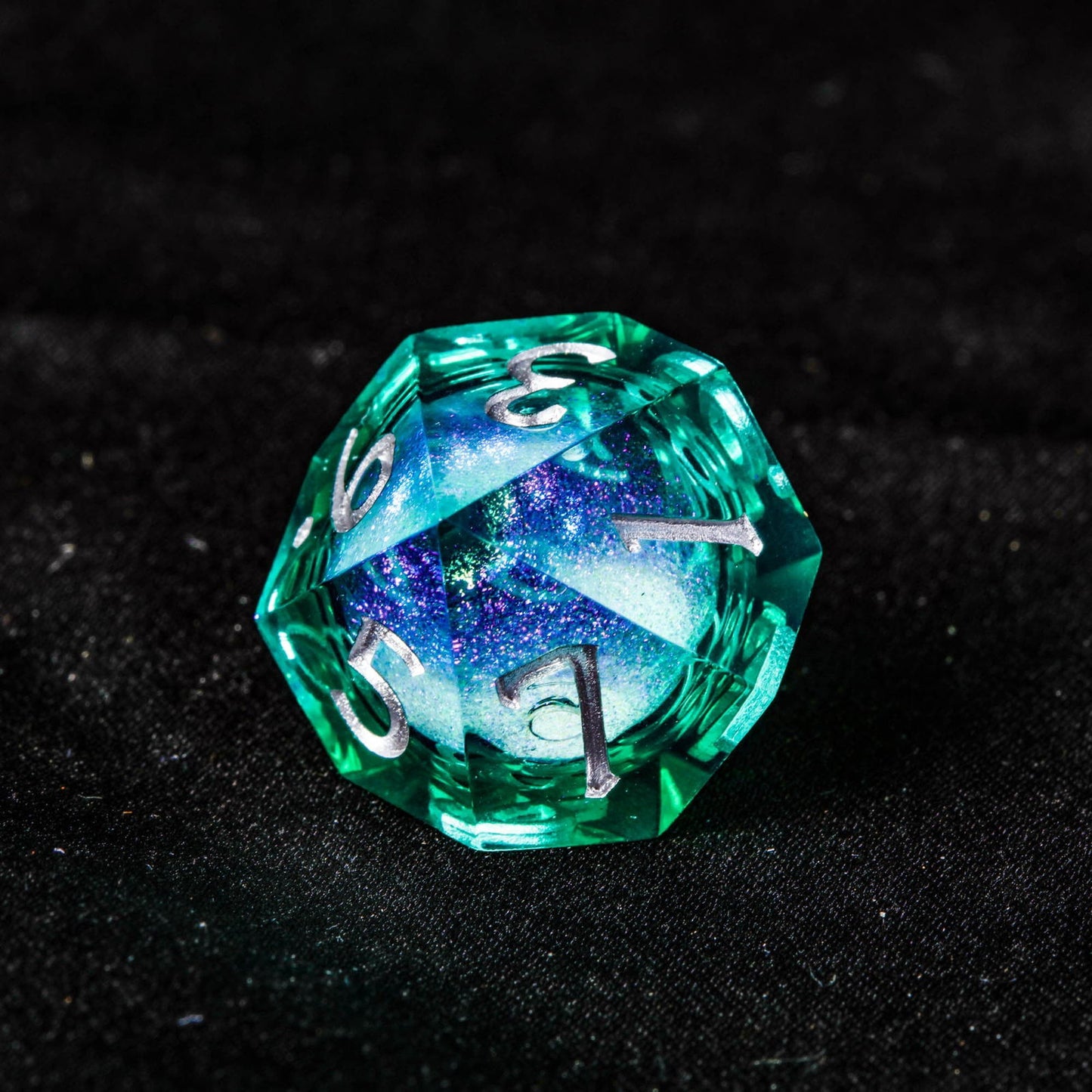 Green Liquid Core Resin Galaxy Dice F Word DnD D&D Dice Set - CrystalMaggie