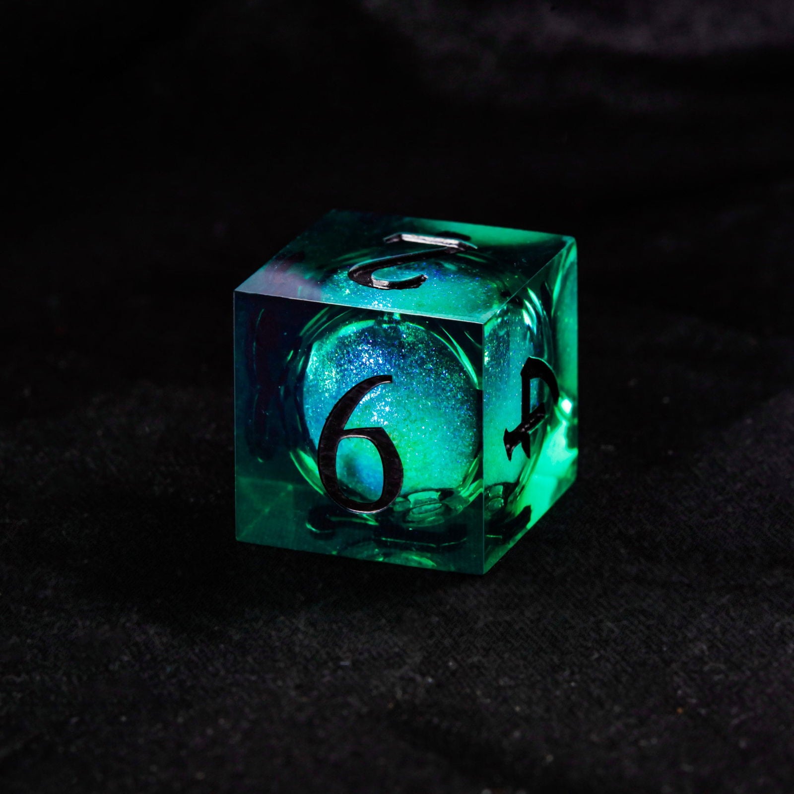 Green Liquid Core Resin Galaxy Dice Moon DnD D&D Dice Set - CrystalMaggie