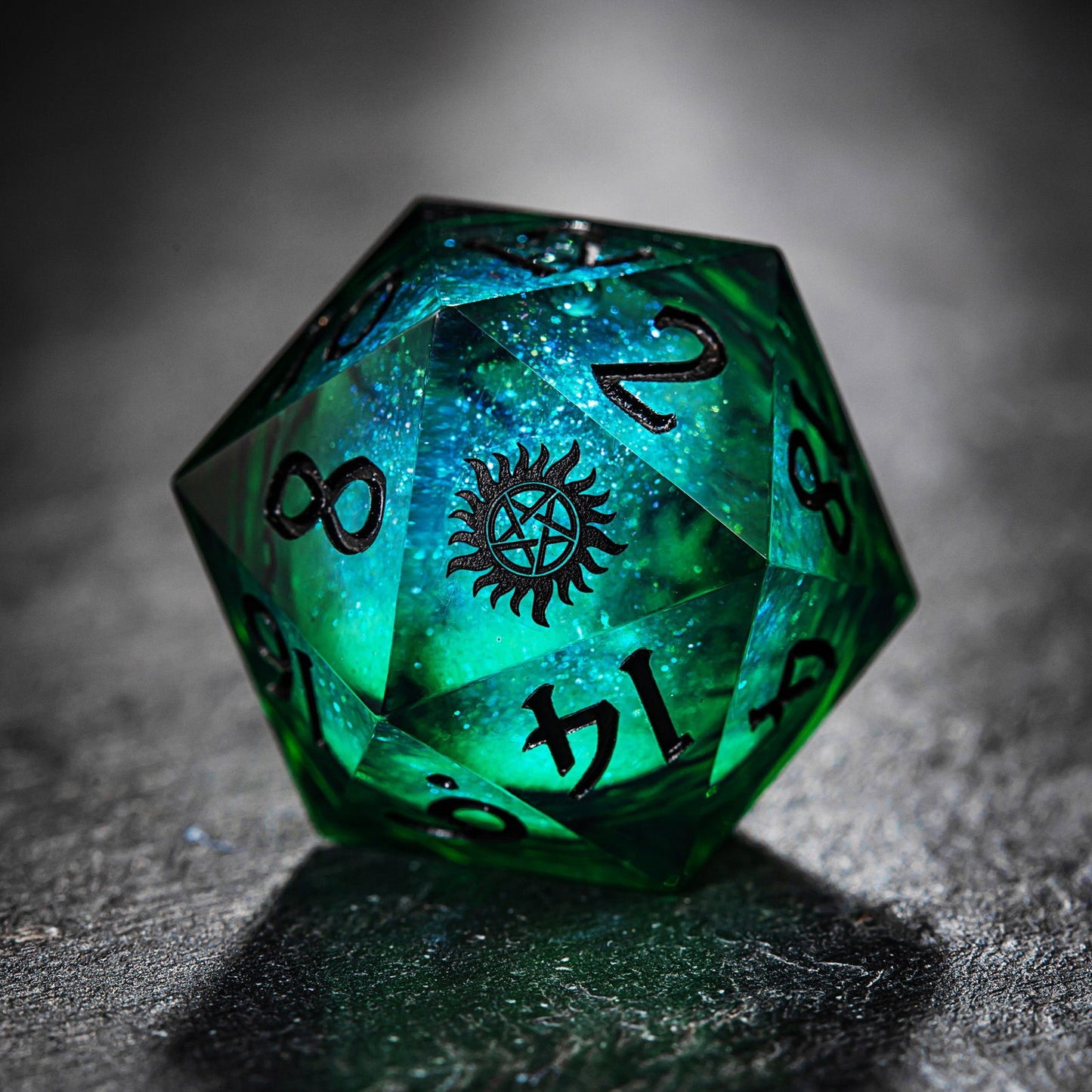 Green Liquid Core Resin Galaxy Dice Supernatural Anti-possession DnD D&D D20 Necklace - CrystalMaggie