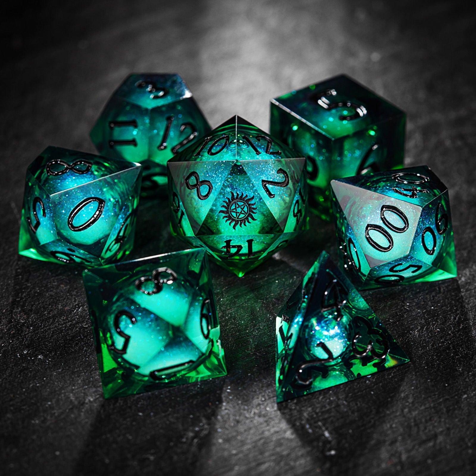 Green Liquid Core Resin Galaxy Dice Supernatural Anti-possession DnD D&D D20 Necklace - CrystalMaggie