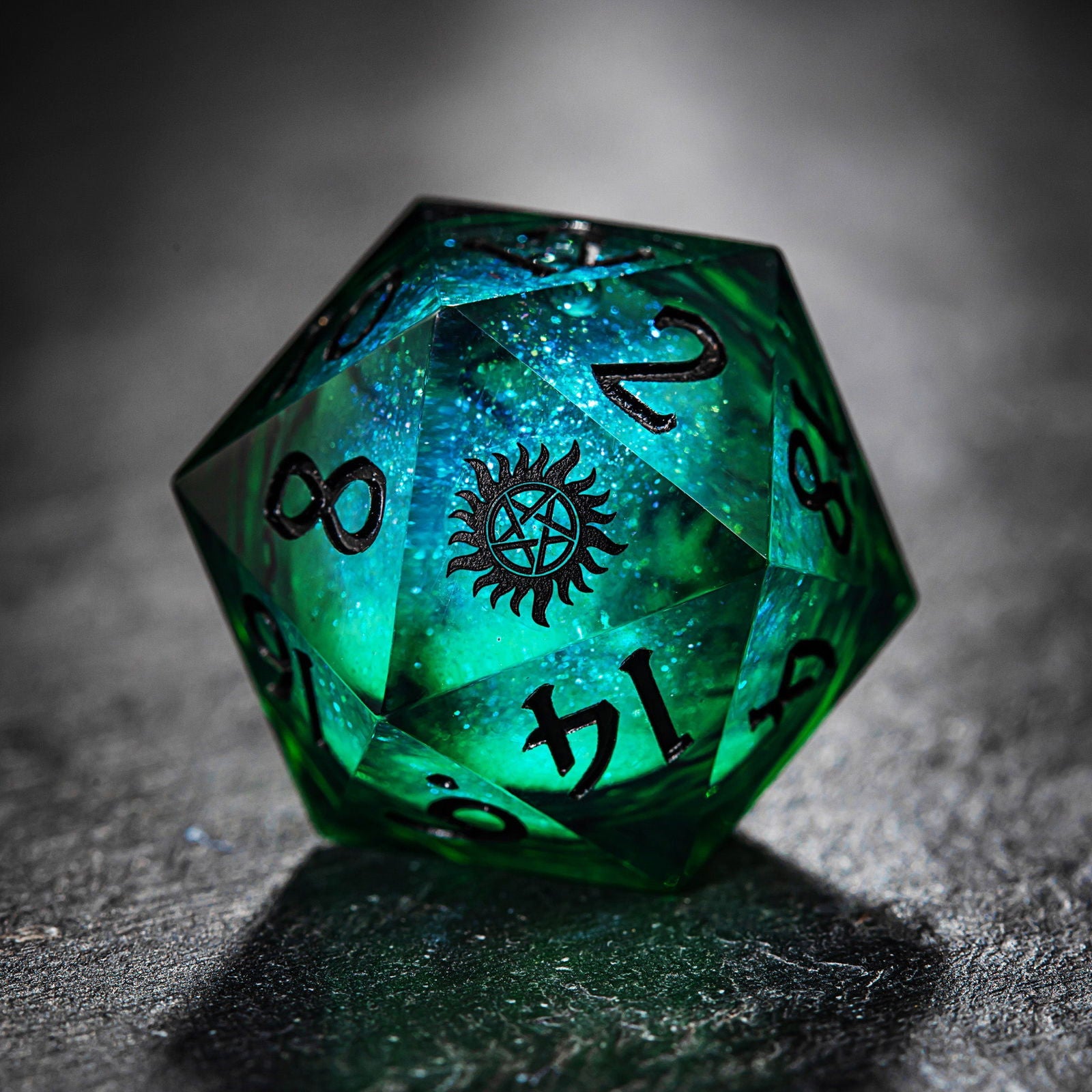 Green Liquid Core Resin Galaxy Dice Supernatural Anti-possession DnD D&D Dice Chonk D20 - CrystalMaggie