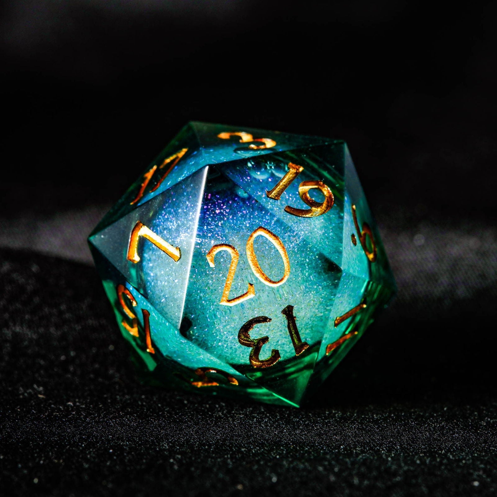 Green Liquid Core Resin Galaxy DnD D&D Dice Chonk D20 - CrystalMaggie