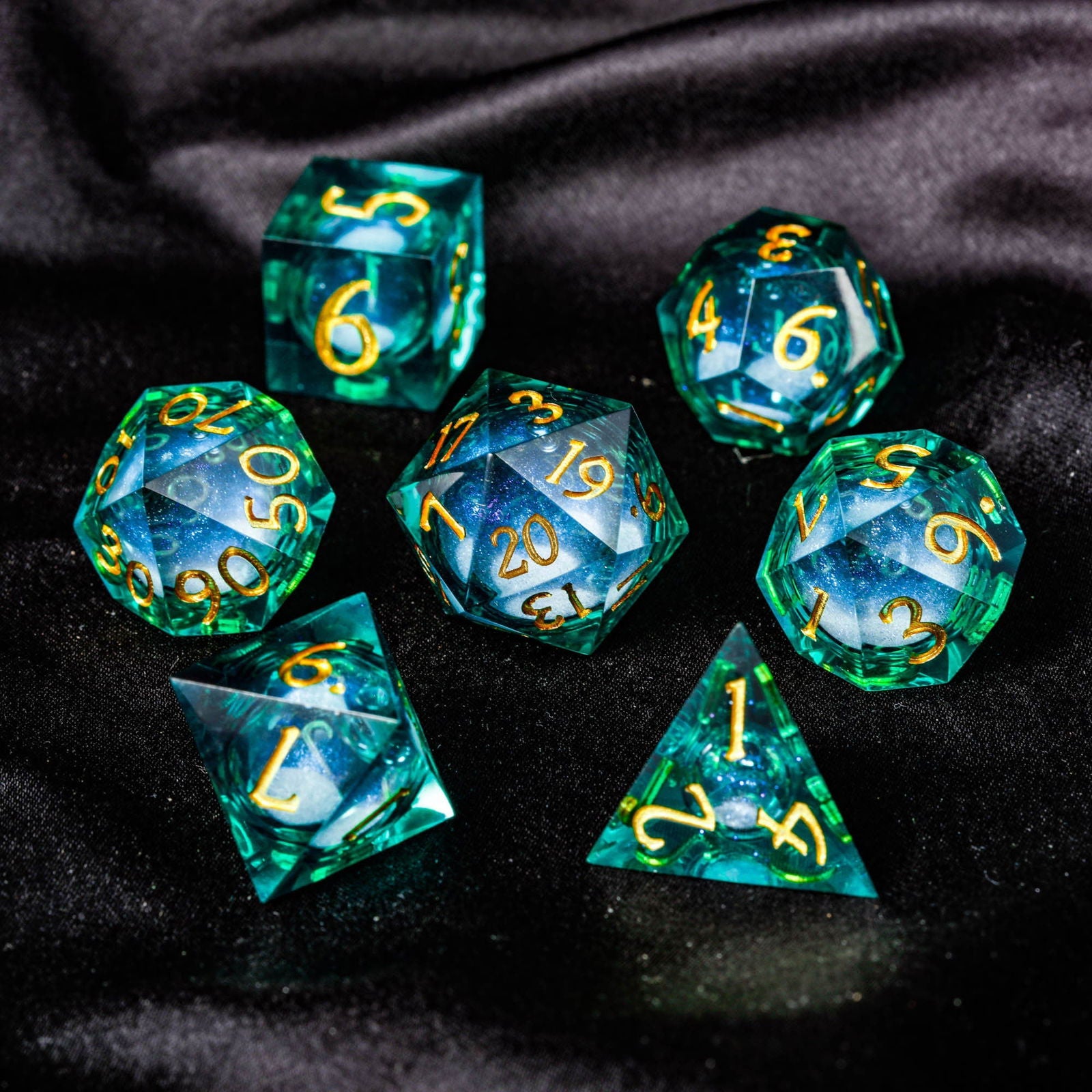 Green Liquid Core Resin Galaxy DnD D&D Dice Chonk D20 - CrystalMaggie