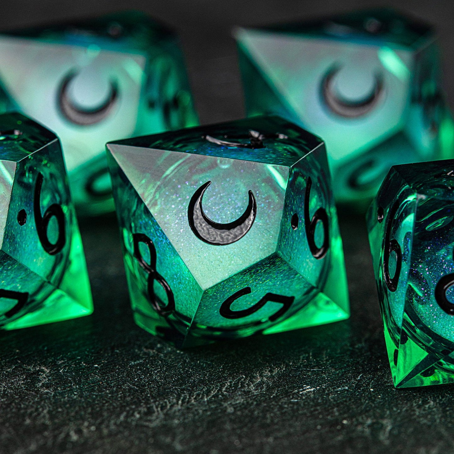 Green Liquid Core Resin Vampire Dice D10 - CrystalMaggie