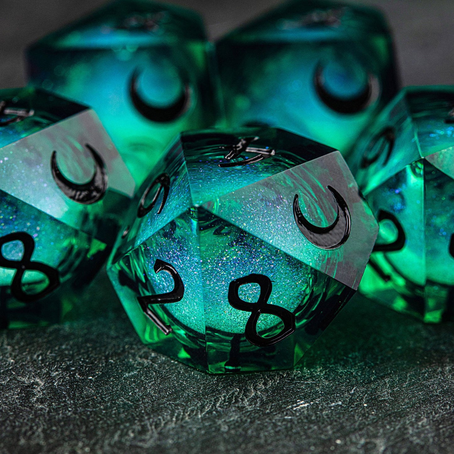 Green Liquid Core Resin Vampire Dice D10 - CrystalMaggie