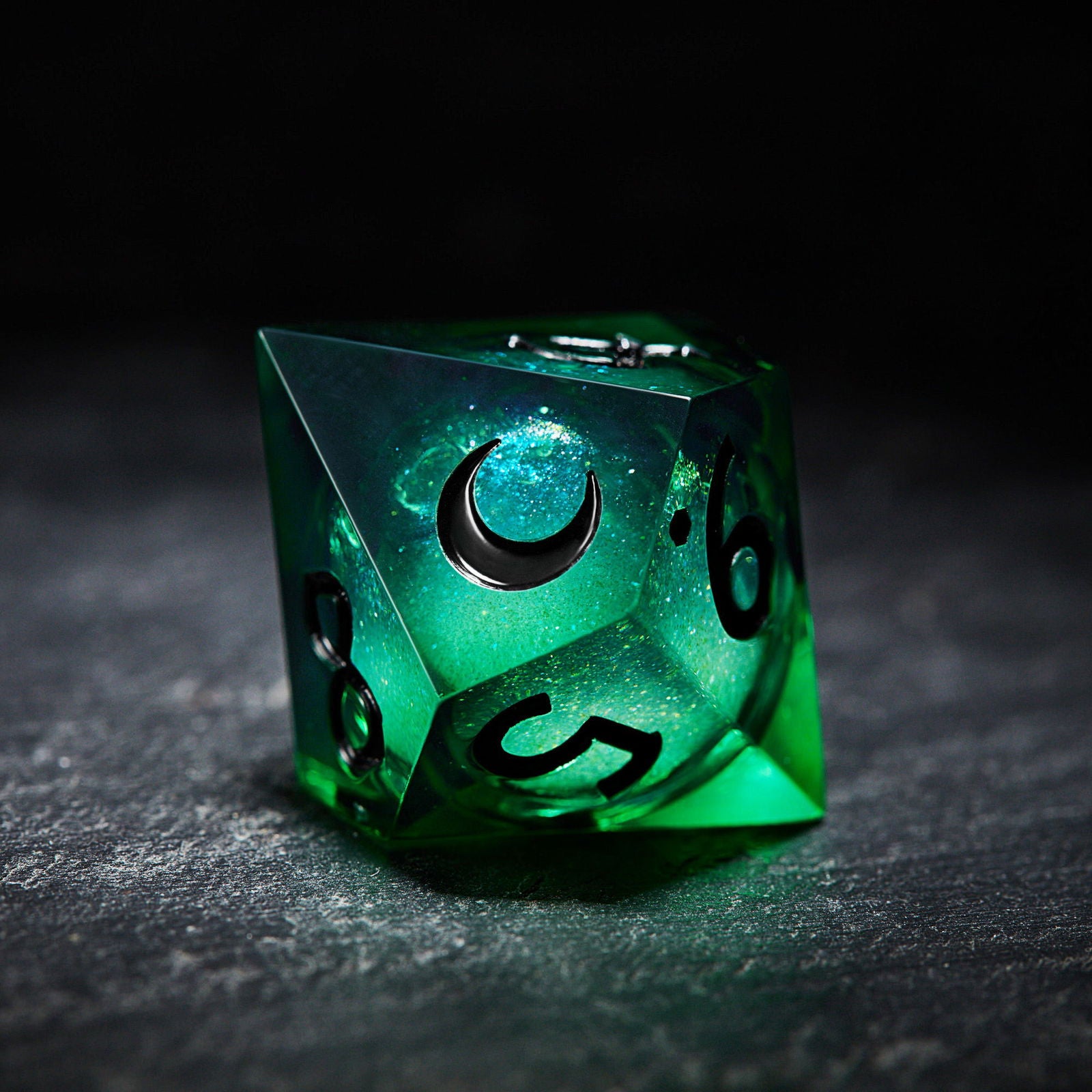 Green Liquid Core Resin Vampire Dice D10 - CrystalMaggie