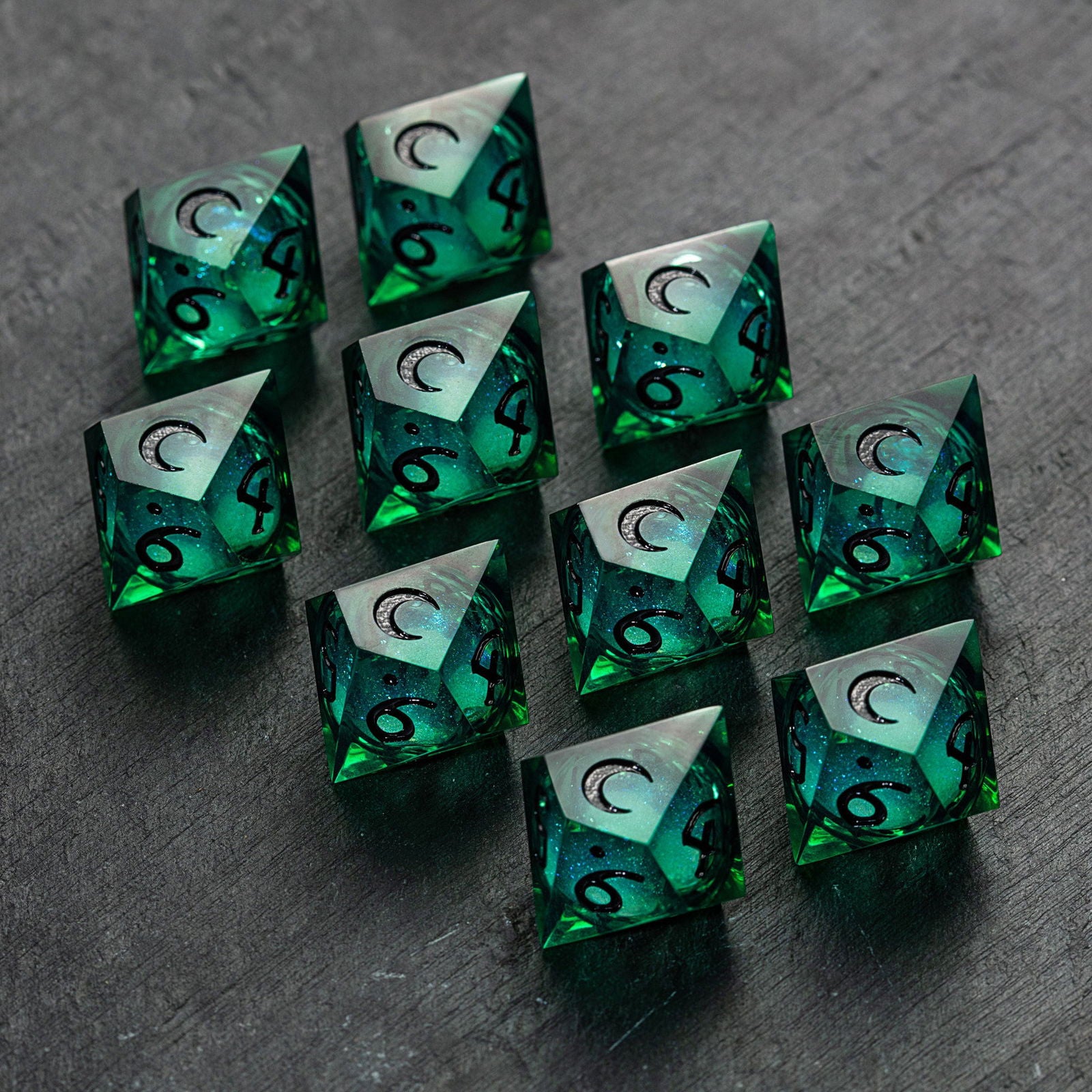 Green Liquid Core Resin Vampire Dice D10 - CrystalMaggie