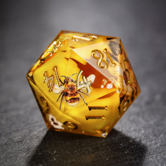 Honey Bee and Flower Resin DnD D&D Dice Set - CrystalMaggie