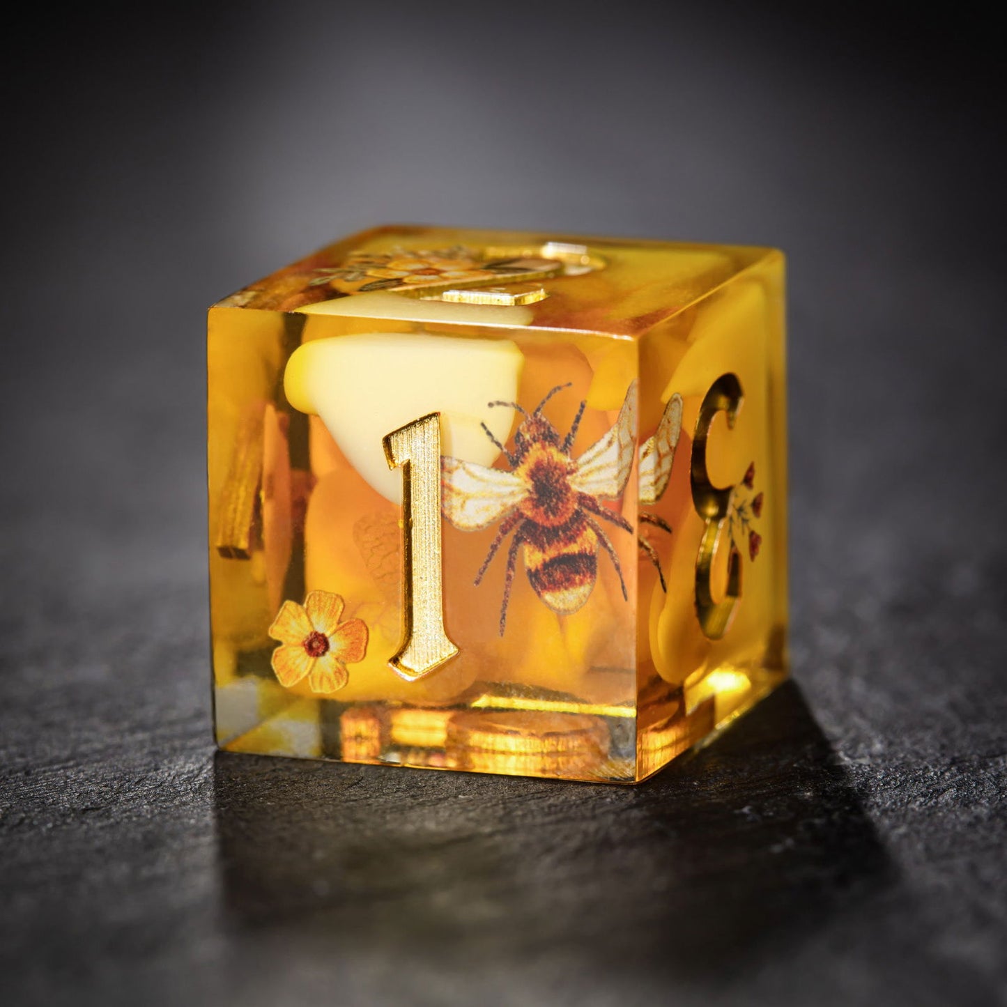 Honey Bee and Flower Resin DnD D&D Dice Set - CrystalMaggie