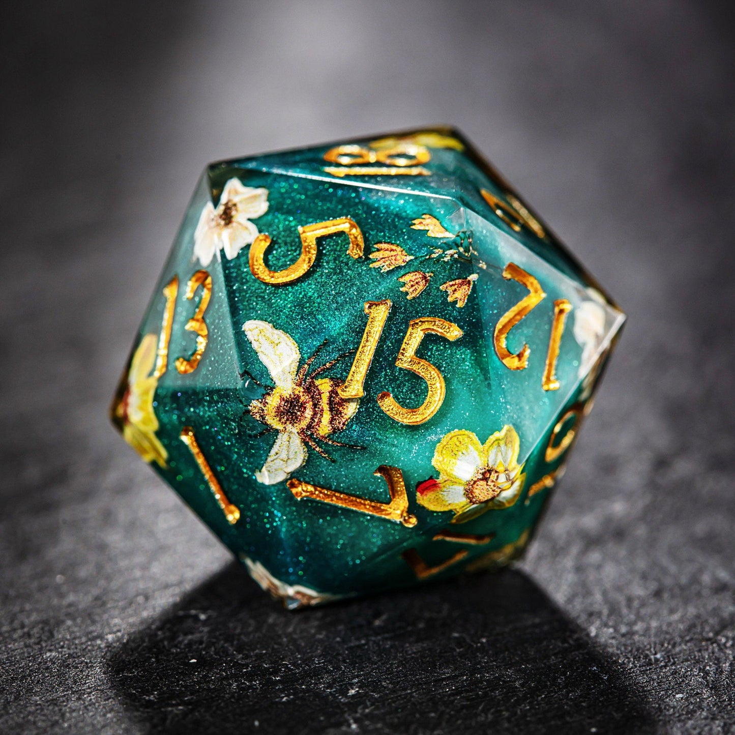 Honey Bee and Flower Resin DnD D&D Dice Set - CrystalMaggie