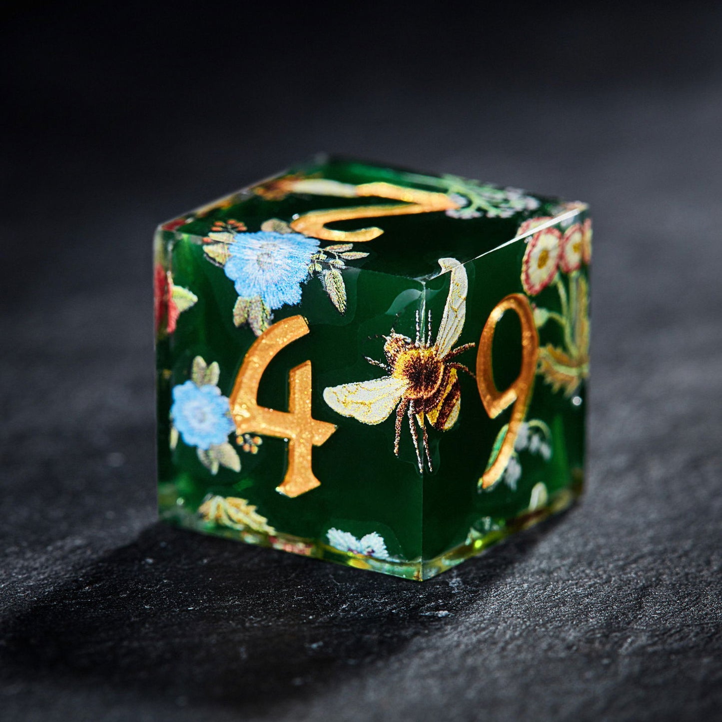 Honey Bee and Flowers Resin DnD D&D Dice Set - CrystalMaggie