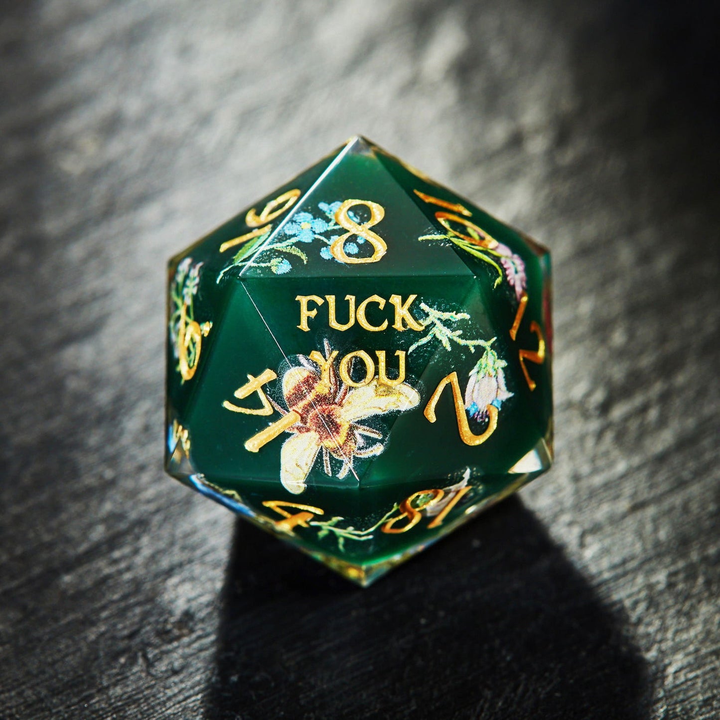 Honey Bee and Flowers Resin DnD D&D F Word Dice Set - CrystalMaggie