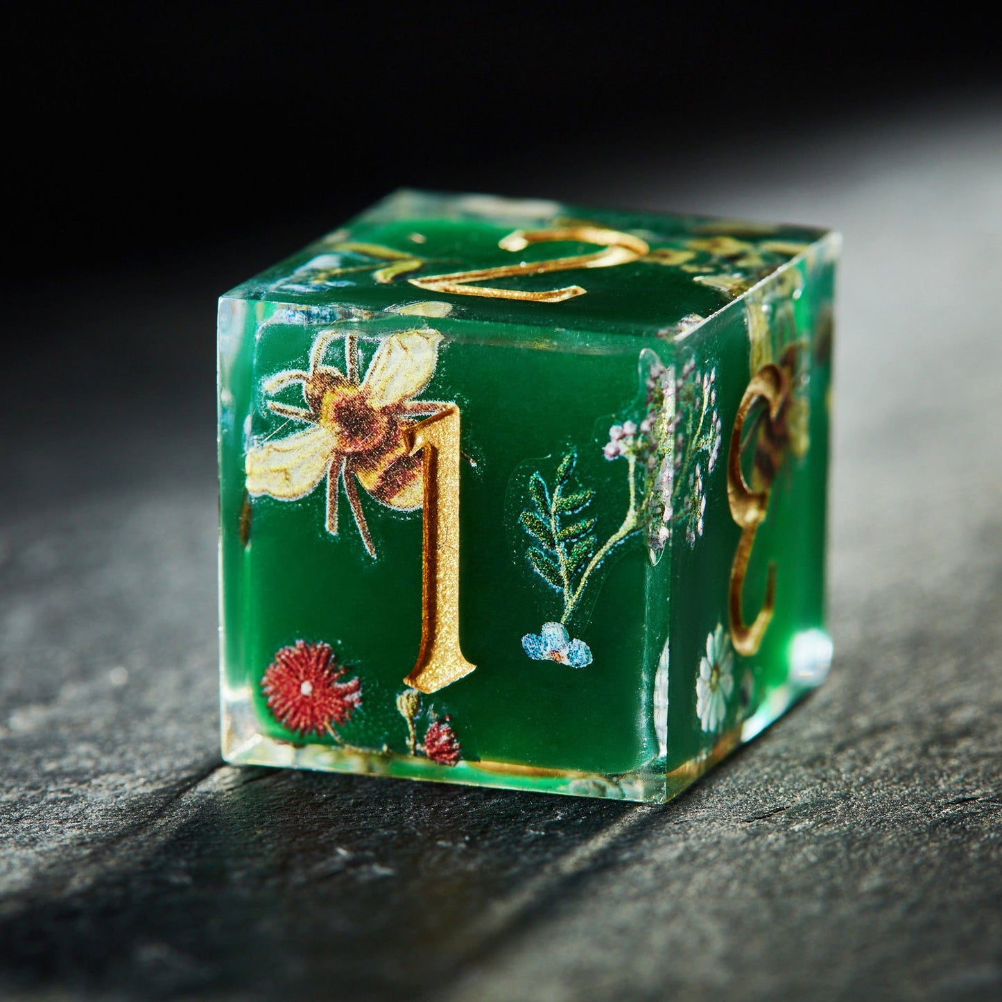 Honey Bee and Flowers Resin DnD D&D F Word Dice Set - CrystalMaggie