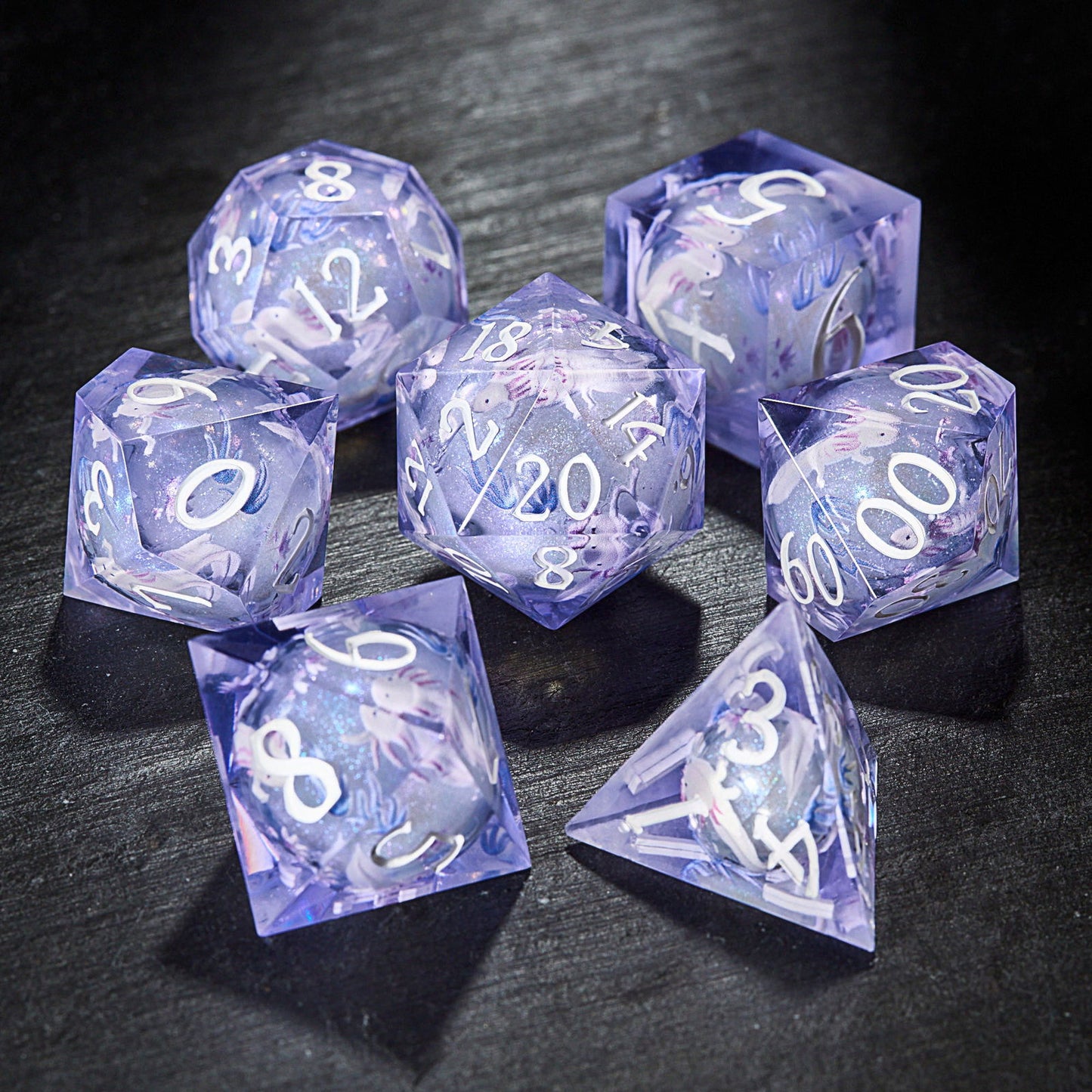 Immortal Salamander Liquid Core Resin DnD D&D Dice Set - CrystalMaggie